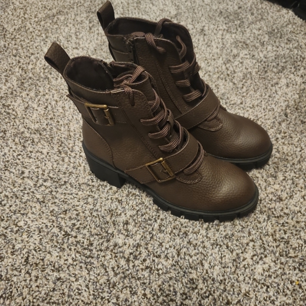 Seychelles Brown Lace-Up Buckle Combat Boots